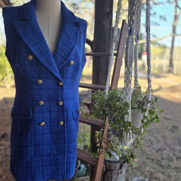 Galita Dresses & Skirts - Galita Bright Blue Tweed Blazer Midi Dress Size Large